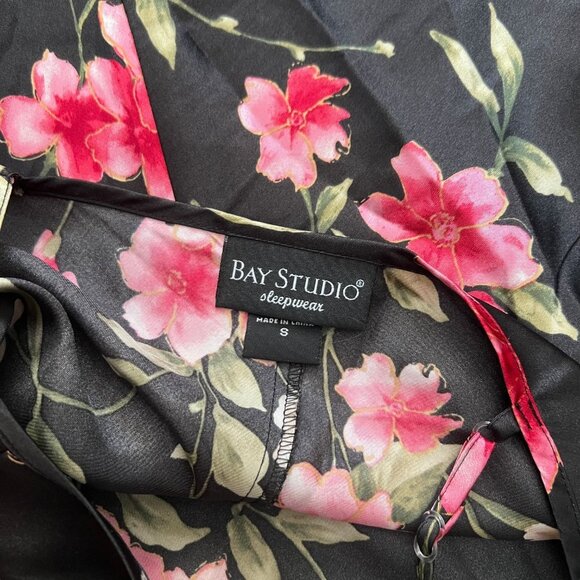 Bay Studio Sleepwear Floral Lace Trim Bow Satin Mini Slip Dress Black S Coquette - Picture 8 of 13